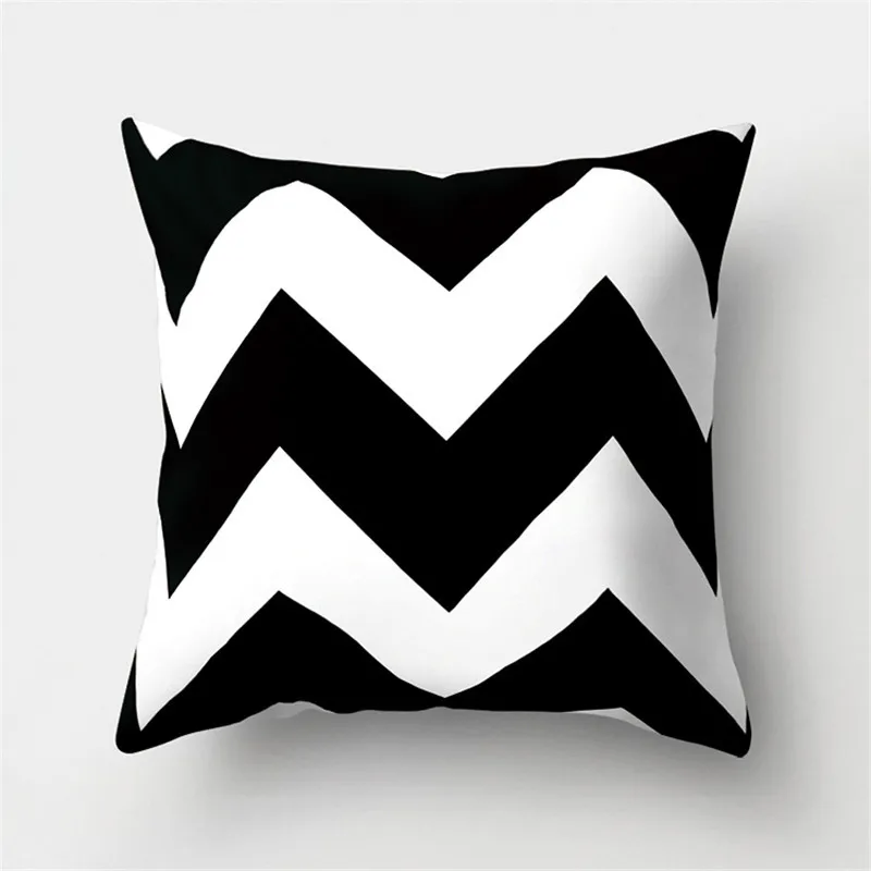 Белый Черный геометрический чехол для подушки 45x45 Наволочка для декора диванных подушек, наволочка из полиэстера для домашнего декора, наволочка Изображение 1